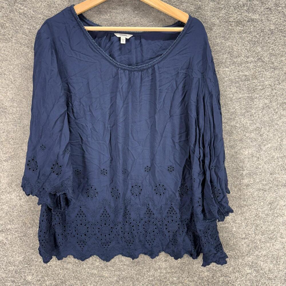 Sonoma Navy Eyelet Hem Peasant Tunic